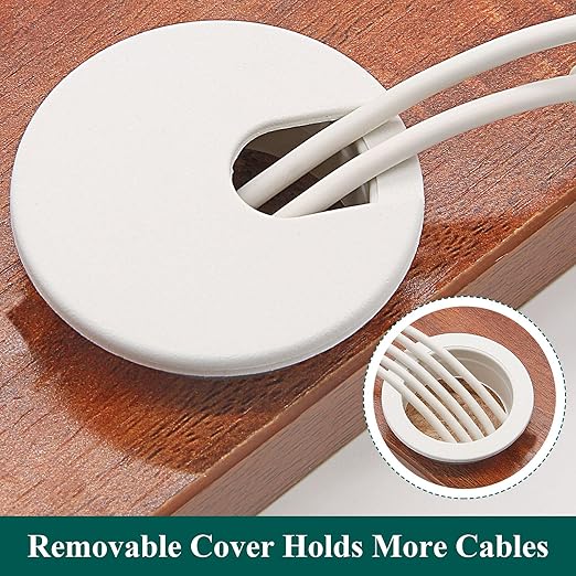 Litoexpe 2 Pcs White Desk Cord Grommets 1-3/4 Inch, Plastic Grommet Cable Hole Cover for Office Equipment, Computer Desk Wires