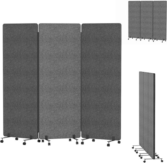 72"x66" Soundproof Room Divider Panel with Wheels, Office Partition Wall 3 Panel Portable Room Temporary Wall Privacy Screen for Office Home Classroom Divider Freestanding Dark Gray