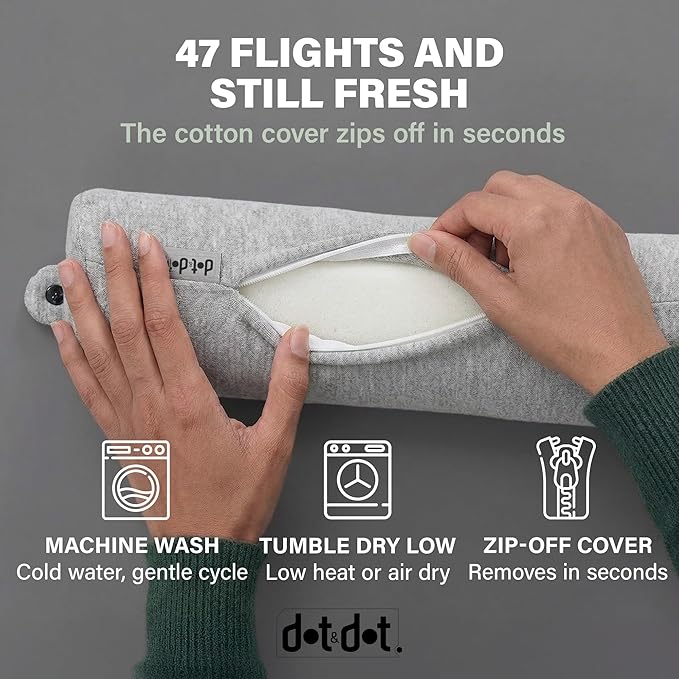 Dot&Dot Twist Memory Foam Travel Pillow for Airplanes - Travel Neck Pillow for Sleeping - Airplane Pillow for Neck Support, Chin, Lumbar and Leg - Adjustable, Bendable Neck Roll Pillow