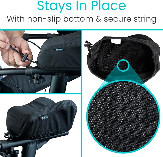 Vive Upright Walker Forearm Pads For Seniors (2 Pcs) - Foam Lightweight Armrest Cover - Stand up, Tall Upwalker Accessories - Soft, Comfortable Rest For Arms, Machine Washable - Nonslip Bottom (Black)