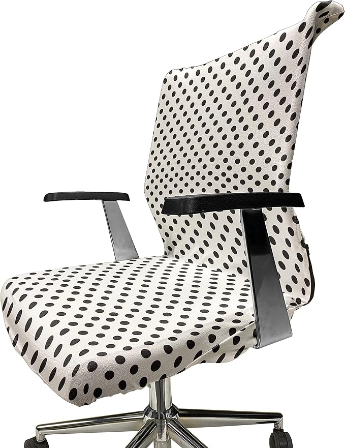 Ambesonne Retro Office Chair Cover, Nostalgic Polka Dots Pattern with Large Round Circles Minimalist Modern Art Print, Stretchable Decorative Universal Size High Back Printed Slipcover, Pale Charcoal