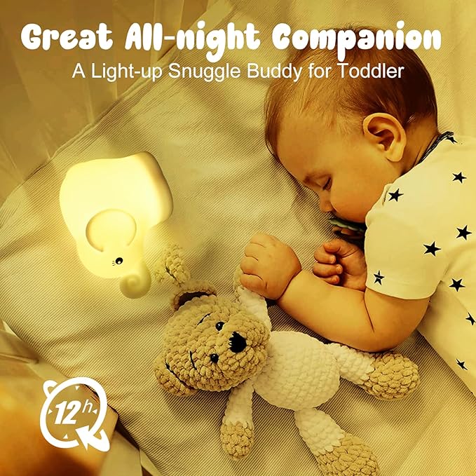 Baby Night Light for Car Seat- Dimming Function 9 Colors Changing Eye Caring Portable Rechargeable & Timing Bedside Lamp Light Up Toddler Bed Room Travel Essentials Squishy Silicone Infant BPA Free