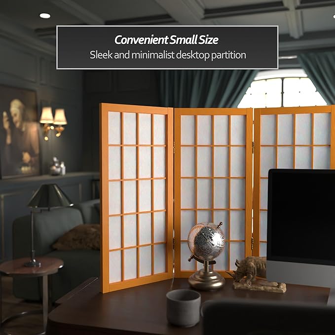 2 ft. Short Desktop Window Pane Shoji Screen - Honey - 5 Panels