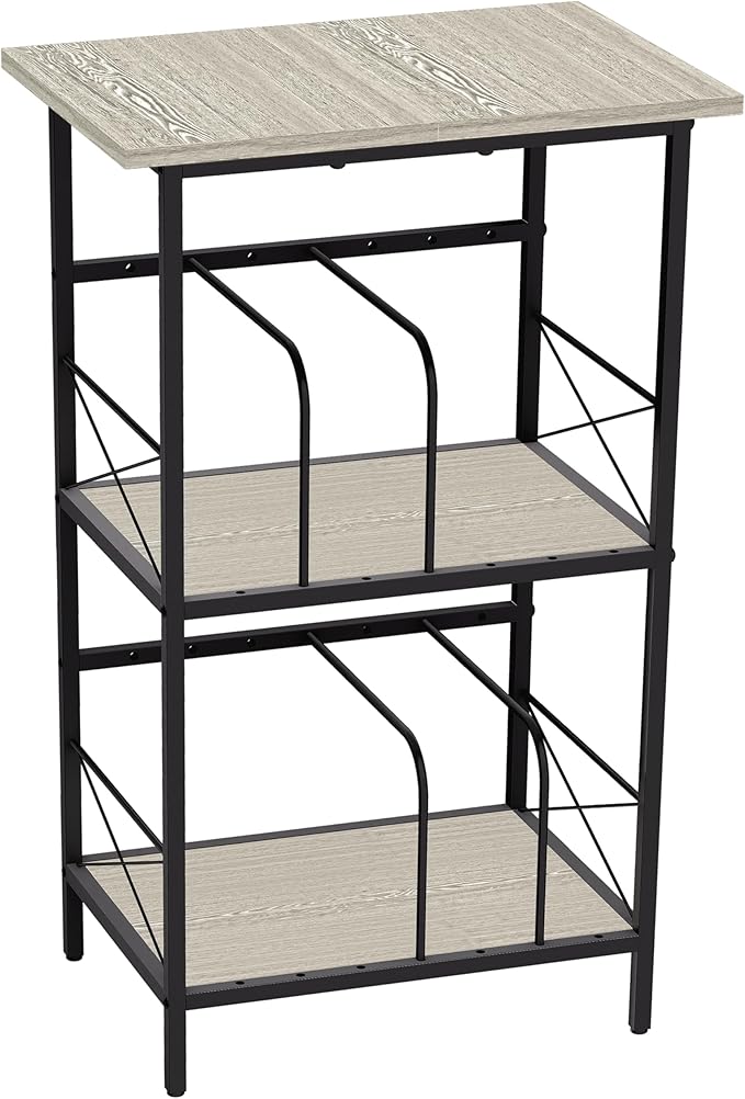 Record Player Stand with 4 Adjustable Dividers, Vinyl Record Storage Holds 200 LPs, 3 Layer End Table, Multi-Functional Record Player Table for Home, Grey
