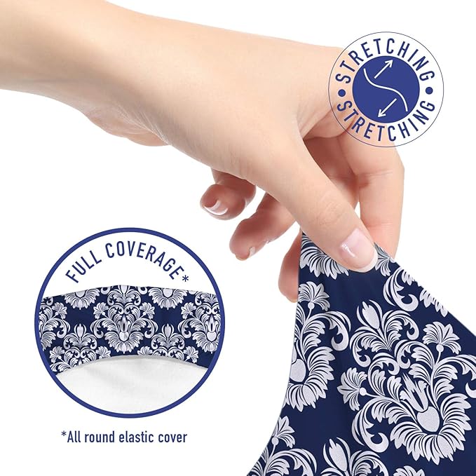 Ambesonne Damask Office Chair Slipcover, Abstract Floral Vintage Antique Victorian Design Renaissance Flourish Print, Decorative Stretch and Washable Fabric Cover, Standard Size, Dark Blue White