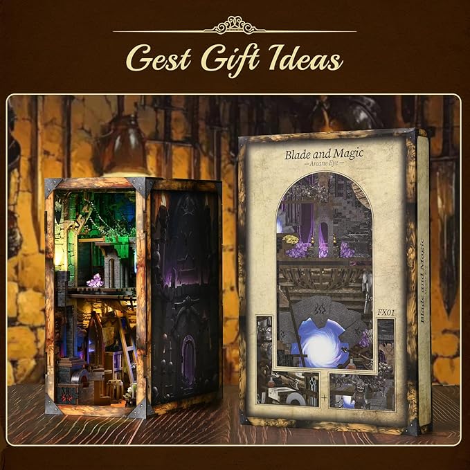 MiniCity Book Nook Kit, DIY Miniature Dollhouse Booknook Kit with Led Light and Dust Cover (Blade and Magic)