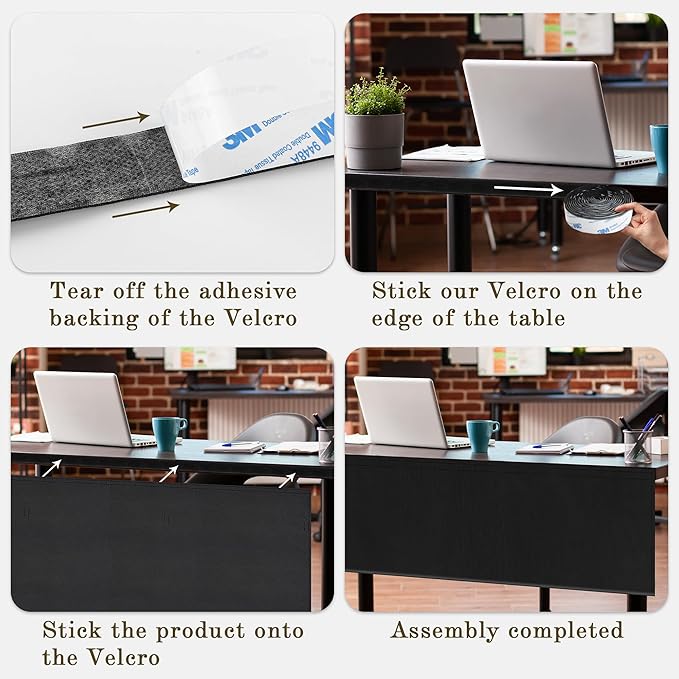 Under Desk Privacy Panel Self-Adhesive Modesty Panel Stand Up Desk Modesty Panel for Home Office or Standing Workstation, Black (60" Black)