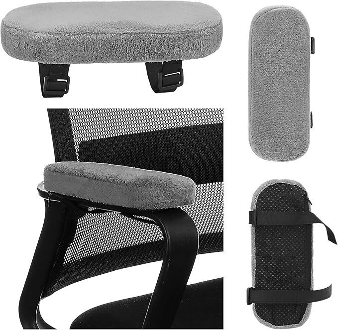 Threlaco 2 Pcs Office Chair Armrest Pads Soft Foam Office Chair Arm Covers Fluffy Flannel Gaming Armchair Armrest Cushion for Elbows and Forearms Support Pressure Relief(Gray)