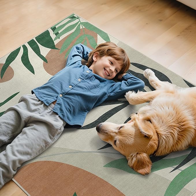 48"x60" Office Chair Mat for Hardwood Tile Floor, Under Desk Carpet Protector for Rolling Computer Chair Mat, Machine Washable Area Rug, Anti-Slip 1/5" Thick Low Pile Thin Vinyl Floor Mat, Beige Grey