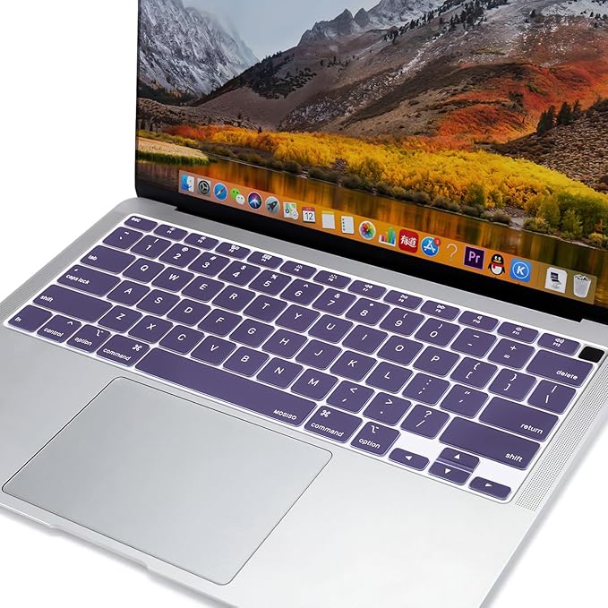 MOSISO Keyboard Cover Compatible with MacBook Air 13 inch 2022 2021 2020 Release A2337 M1 A2179 Retina Display with Touch ID Backlit Magic Keyboard, Waterproof Protective Silicone Skin,Imperial Purple
