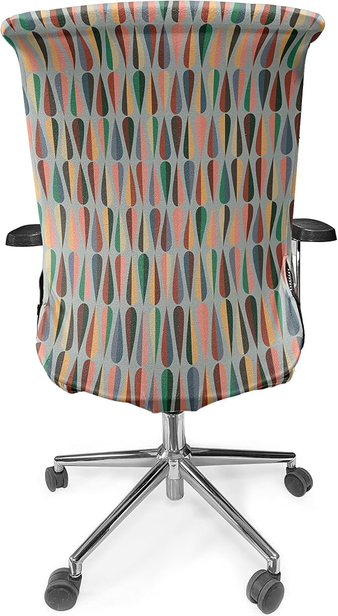 Ambesonne Mid Century Office Chair Cover, Simple 2 Colored Drop Shapes Abstract Symmetrical Grid Greyscale Background, Stretchable Decorative Universal Size High Back Printed Slipcover, Pale Blue