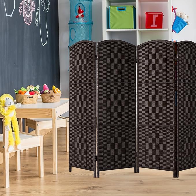 HALLYBEE Small Room Divider, Privacy Screen, Short Room Dividers and Folding Privacy Screens, Foldable Temperary Wall Partitions, 4 Panel Dark Mocha Space Separation Separator