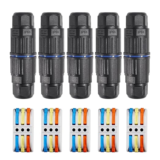 5PCS IP68 Waterproof Junction Box, Outdoor 3 Way Electrical Cable Connector, Replaceable Lever Wire Connectors for AWG 28-12, Quick Screwless Installation