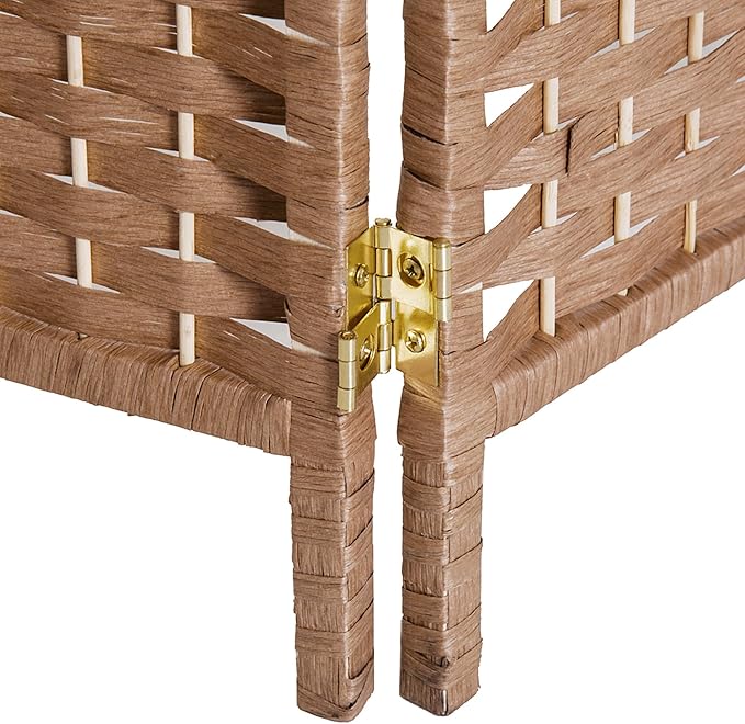 HOMCOM Room Divider 6 Panel, 6FT Tall Folding Privacy Screen, Freestanding Hand-Woven Partition for Room Separation with 360° Hinges, Paper Rope Diamond Weave, Natural