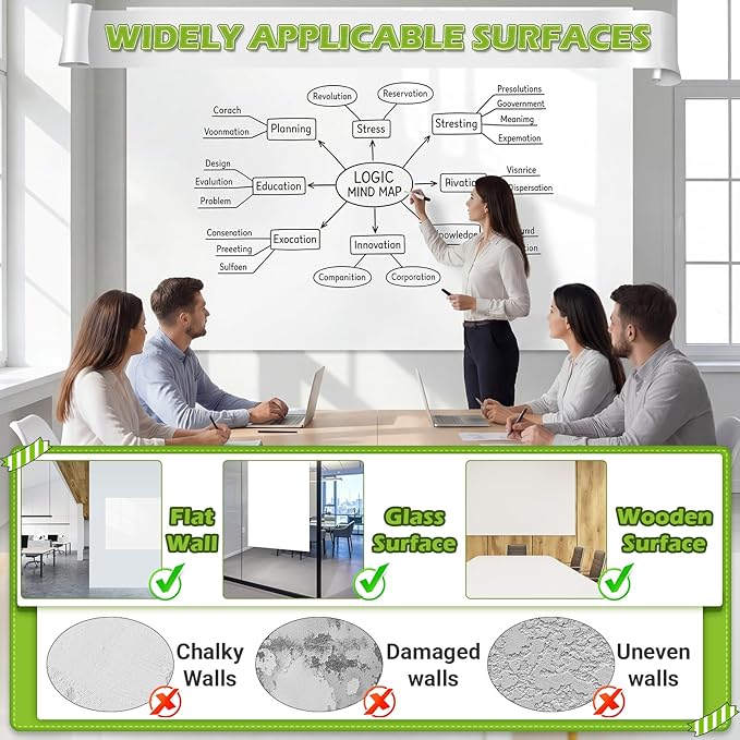 AFMAT Whiteboard Sticker for Wall, 4x6ft White Board Paper, Super Sticky Dry Erase Wallpaper, Peel and Stick Dry Erase Board with 16 Markers, No Ghosting Whiteboard Paper for Home Office Classroom