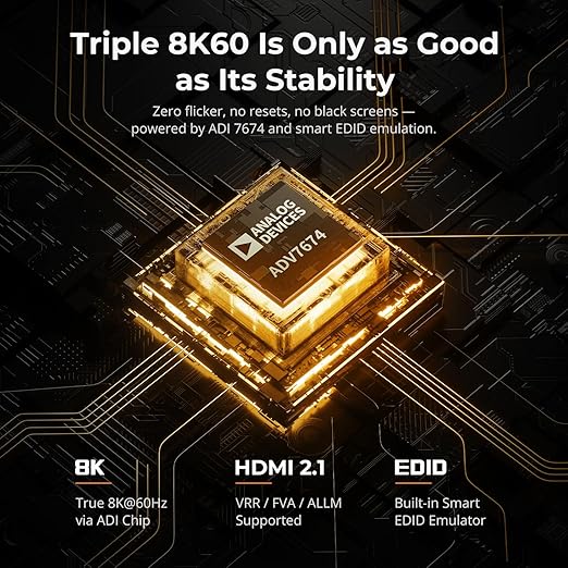 TESmart 4K@144Hz Displayport + HDMI KVM Switch 3 Monitors 2 Computers USB 3.0, HDMI 2.1&DP 1.4 KVM Switch Triple Monitors 8K@60Hz Gaming, Support EDID, Gigabit Network, VRR, All Input Cables Included