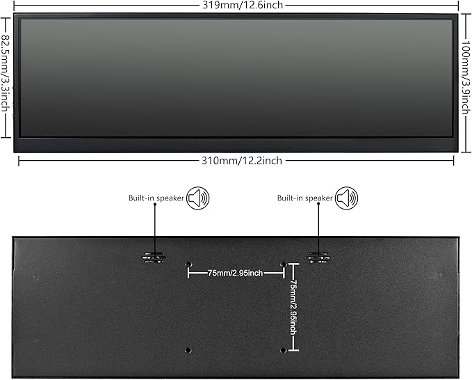 wisecoco 12.6 Inch Secondary Screen FHD IPS Stretched Bar LCD Display 1920X515 Mini HDMI for Laptop Computer Health Speed Windows Aida64 Sub CPU GPU Display (No Touch Monitor)