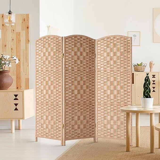 HALLYBEE Small Room Divider, Privacy Screen, Short Room Dividers and Folding Privacy Screens, Foldable Temperary Wall Partitions, 3 Panel Natural Space Separation Separator