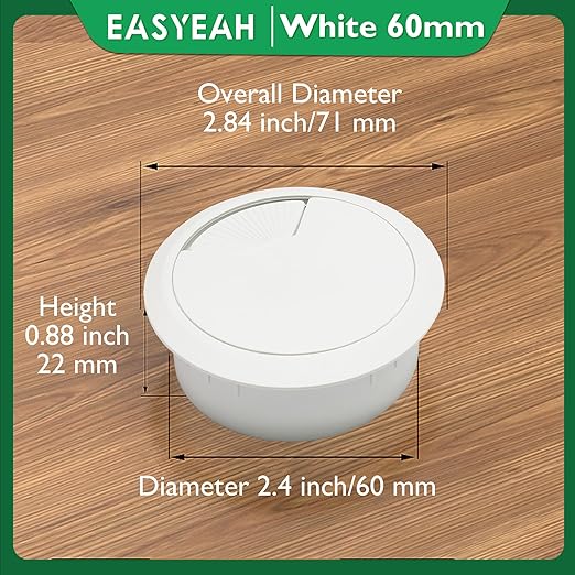 EASYEAH 5 Pcs Desk Grommet 2-3/8" / 60 mm, Desk Cord Hole Cover, Cable Grommet ABS Plastic, Desk Hole Grommet for Home & Office Pc, Detachable Adjustable Cable Cord Organizer-White