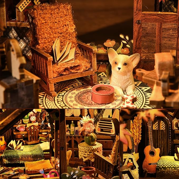 TOYQI Book Nook Kit, Book Nook Kits for Adults, DIY Miniature Dollhouse Kit 3D Wooden Puzzle Booknook Bookend with LED Light