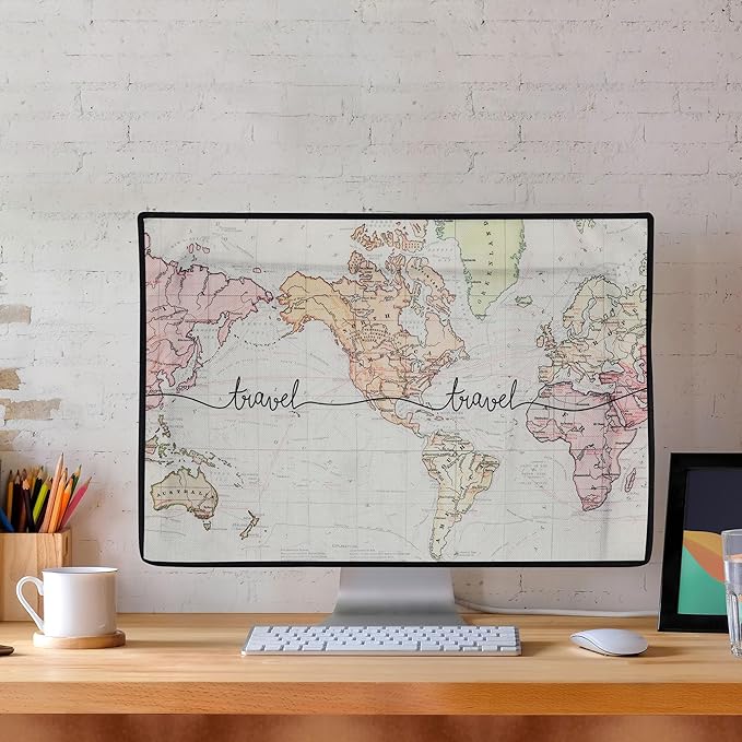 kwmobile Dust Cover for 20-22" Monitor - Linen Monitor Protector with Design - Travel Black/Multicolor
