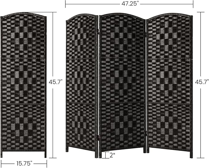 HALLYBEE Small Room Divider, Privacy Screen, Short Room Dividers and Folding Privacy Screens, Foldable Temperary Wall Partitions, 3 Panel Black Space Separation Separator