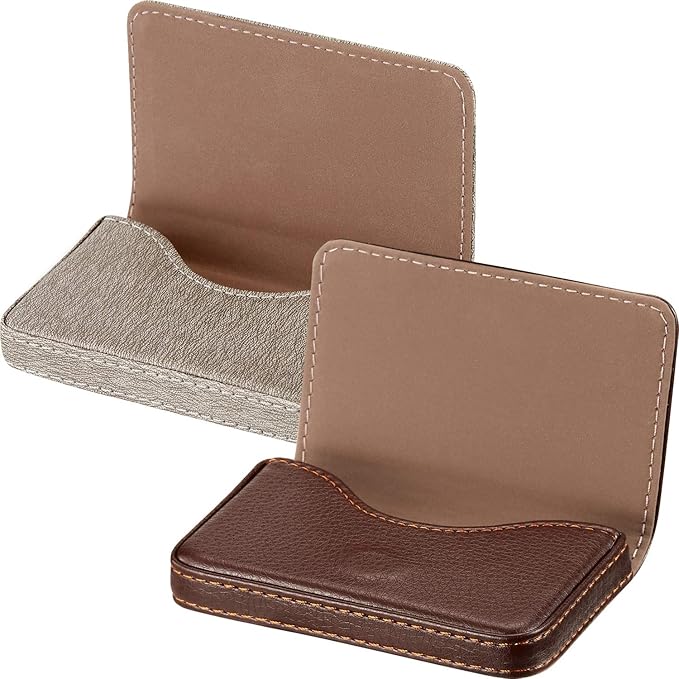 Outus 2 Pcs Business Card Holder, PU Leather Business Card Case Pocket Wallet with Magnetic Shut for Christmas Gift Adult(Coffee and Gray)