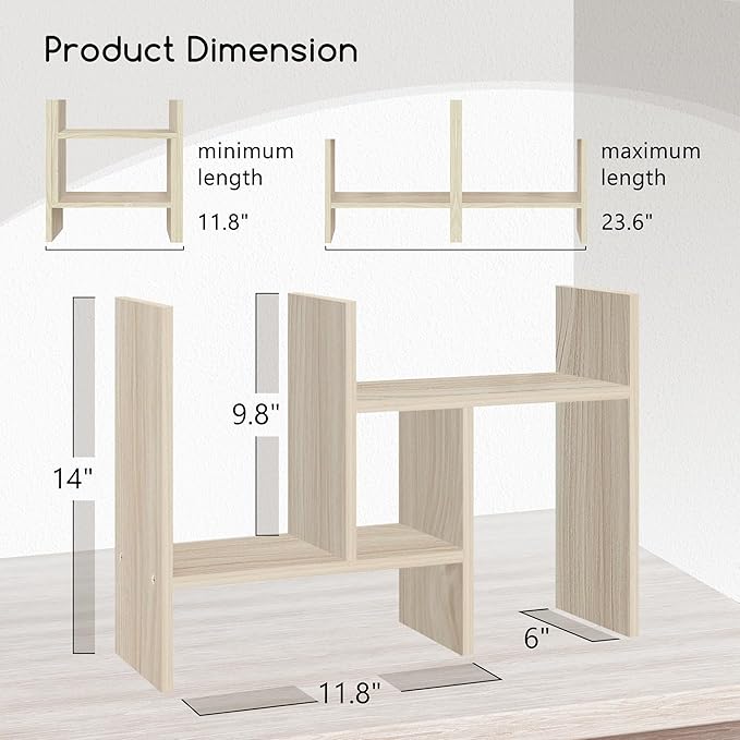 Jerry & Maggie Desktop Organizer Office Storage Rack Adjustable Wood Display Shelf Free Style Double H, Multi-Functional Mini Bookshelf for Desk Natural Stand (White Wood Tone/2 Pack)