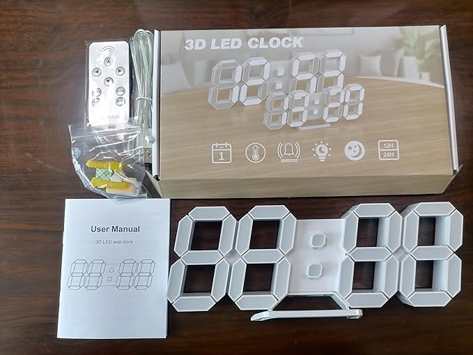 3D LED Digital Wall Clock/Desk Alarm Clock with Remote Control for Kitchen Bedroom Office, 9.7" LED Night Light Decor Clock Adjust Brightness 12H/24H Time Date Temperature, Great Gift