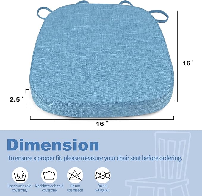 BUYUE Thickened 2.5" Dining Chair Cushions Set of 4, U-Shape High Density Foam Comfortable Chair Pads for Kitchen, Slip Resistant Indoor Seat Cushions (4 PCS, Light Blue)