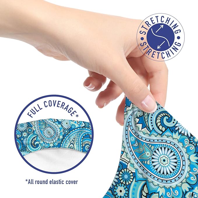 Ambesonne Blue Paisley Office Chair Slipcover, Folk Ornament Flower Like Elements Buta Motifs Illustration Print, Protective Stretch Decorative Fabric Cover, Standard Size, Blue Green