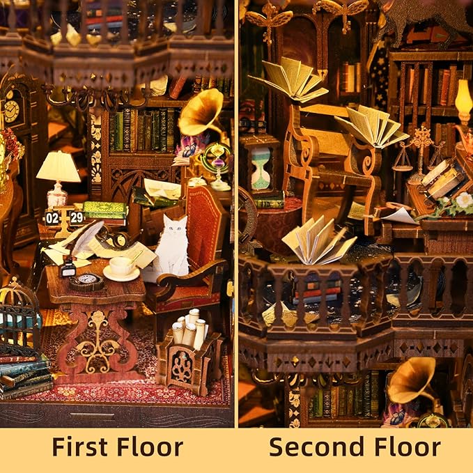 Book Nook Kit, Book Nook Kits for Adults DIY Booknook Model Build, DIY 3D Wooden Puzzle Bookend Booknook Bookshelf Insert Miniature Dollhouse Kit for Home Decoration