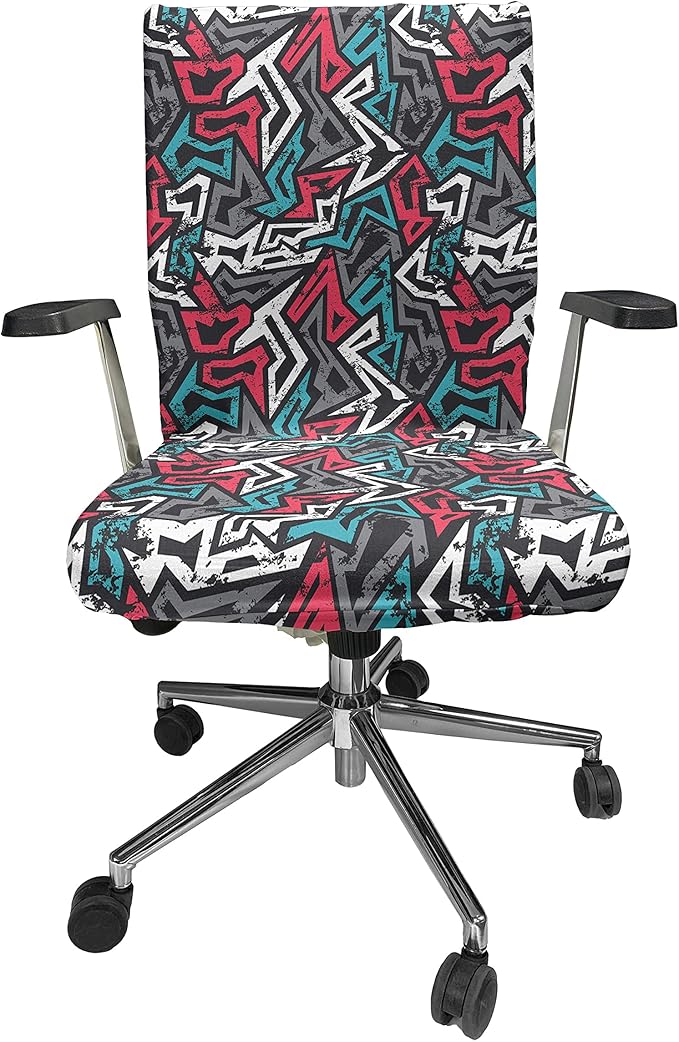 Ambesonne Grunge Office Chair Cover, Abstract Shapes Graffiti Art Style Underground Hip Hop Culture Funky Street Wall, Stretchable Decorative Universal Size High Back Printed Slipcover, Dimgrey Coral