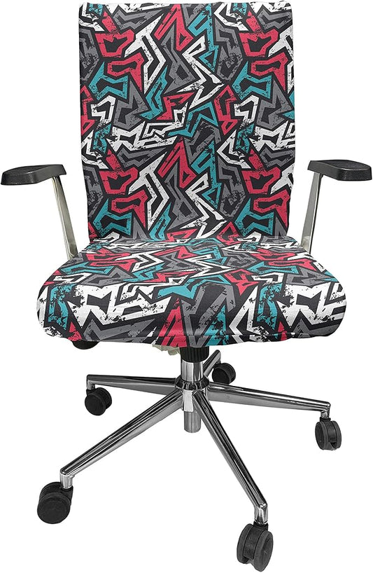 Ambesonne Grunge Office Chair Cover, Abstract Shapes Graffiti Art Style Underground Hip Hop Culture Funky Street Wall, Stretchable Decorative Universal Size High Back Printed Slipcover, Dimgrey Coral