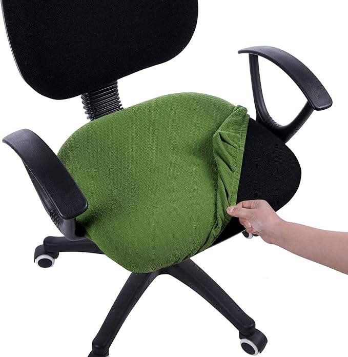 Smiry Stretch Jacquard Office Computer Chair Seat Covers, Removable Washable Anti-dust Desk Chair Seat Cushion Protectors - Olive Green