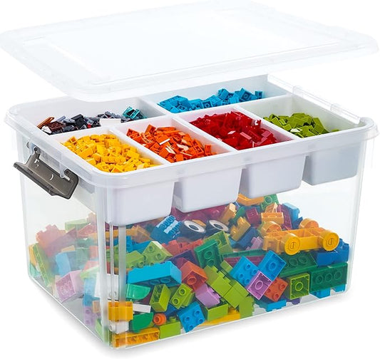 ITYLIFE CITYLIFE Citylife 32 QT Plastic Storage Box with Removable Tray Craft Organizers and Storage Clear Storage Container for Organizing Lego, Bead, Tool, Sewing, Playdoh
