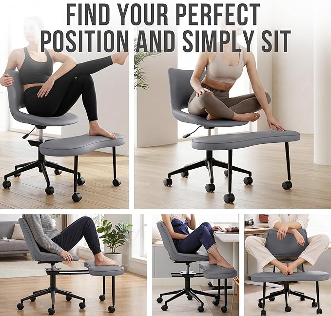 GarveeHome Ergonomic Kneeling Chair, Cross Legged Office Chair with Wheels & Lumbar Support, Wide Criss Cross Chair, Adjustable Height Meditation Yoga Chair for ADHD & Desk Work