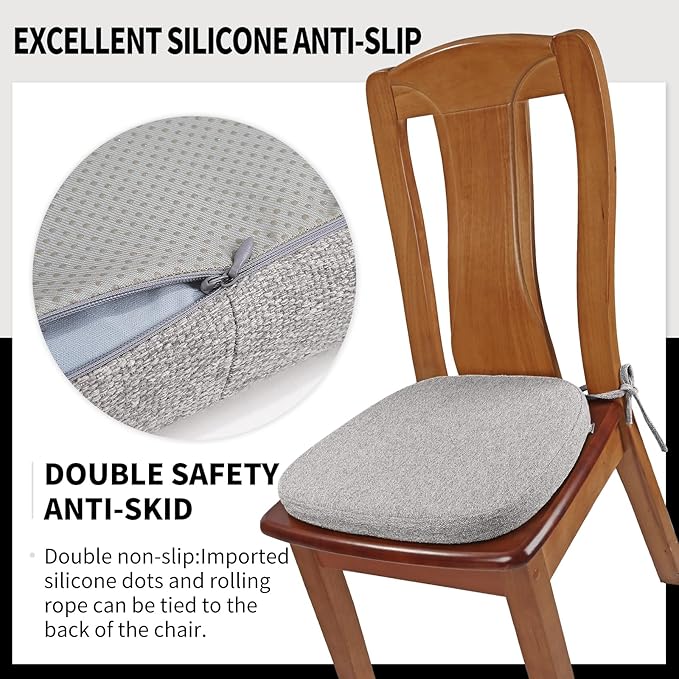 SINOSSO 4 Pack Memory Foam Chair Cushions for Dining Chairs, Friendly Woven Fabric 16" U-Shape Comfortable Kitchen Chair Pads, Removable Slip Resistant Seat Cushions (Set of 4, Light Gray)