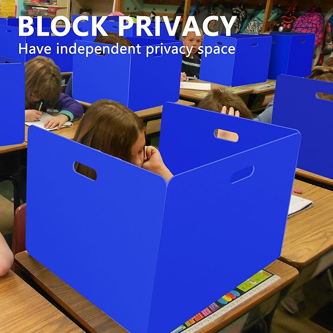 Privacy Shields 12 Pack Blue Durable Easy Carry Plastic Desk Dividers-Easy to Disinfect Classroom Dividers-Portable Divider-Re-usable Privacy Divider