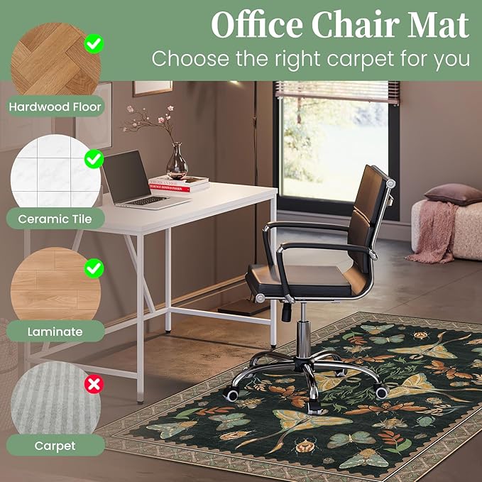 Office Chair Mat for Hardwood Floor & Tile Floor,36"x48"Heavy Duty Desk Chair Mat for Hard Floors, Under Desk Rug for Rolling Computer Chair,Anti Slip,Low Pile Carpet Floor-Colorful Insects
