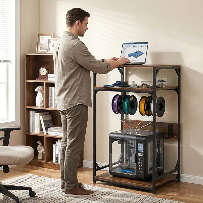 Heavy Duty 3D Printer Table Stand with Power Outlet Industrial-Strength Storage Rack for Stable, Organized & Cable-Managed Printing Workstation