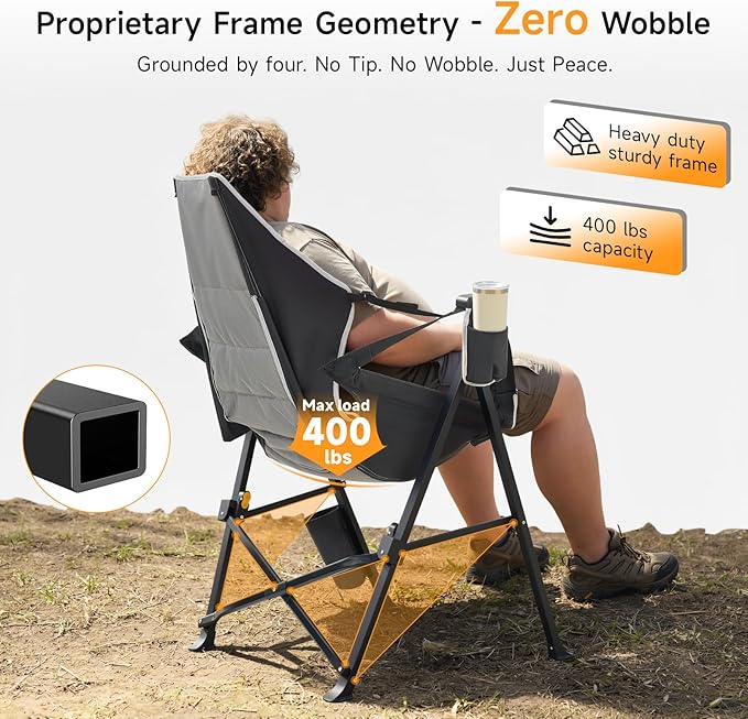 Hammock Camping Chair 2 Pack with Removable Footrest, 400lbs Heavy Duty Portable Swing Chair Outdoor with Adjustable Back, Foldable Camping Chair with Headrest and Cup Holder for Camping, Patio, Lawn