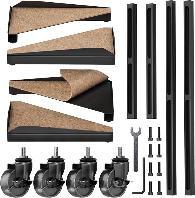 PC Tower Stand – Metal Frame – Adjustable Width and Length – 4 Locking Wheels – Cork Pads – Computer Tower Stand for ATX – Easy Assembly – Wide Size Range – Computer Cart – CPU Holder