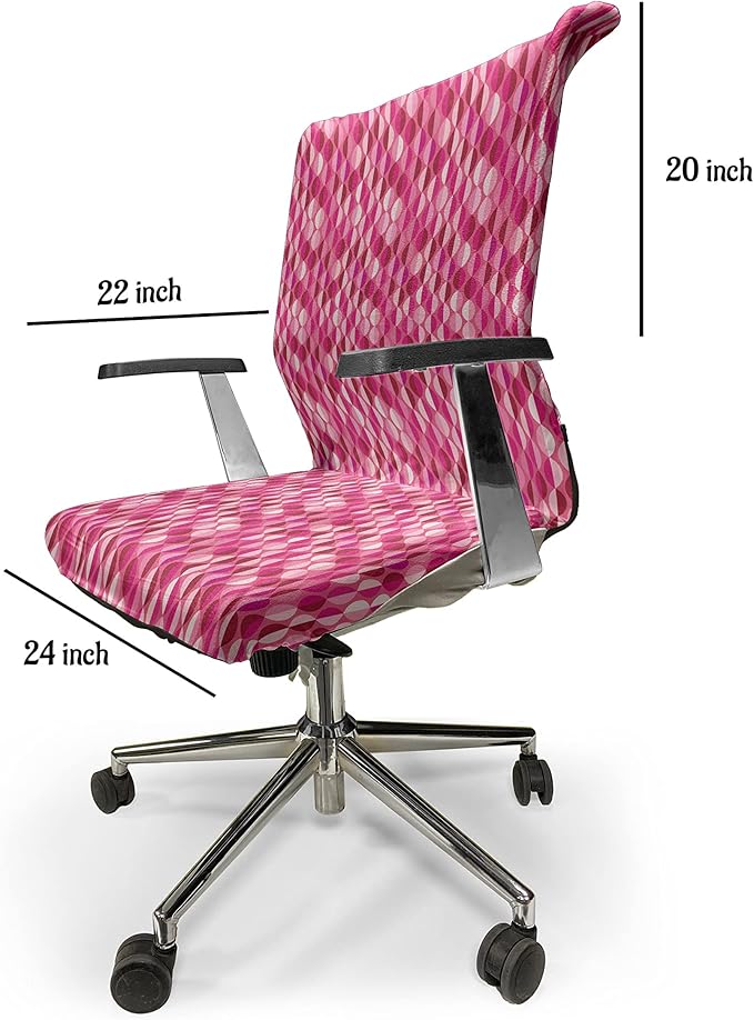 Ambesonne Fuchsia Office Chair Cover, Vertical Oval Circles Vintage Abstract Round Leaf Image, Stretchable Decorative Universal Size High Back Printed Slipcover, Fuchsia Pink