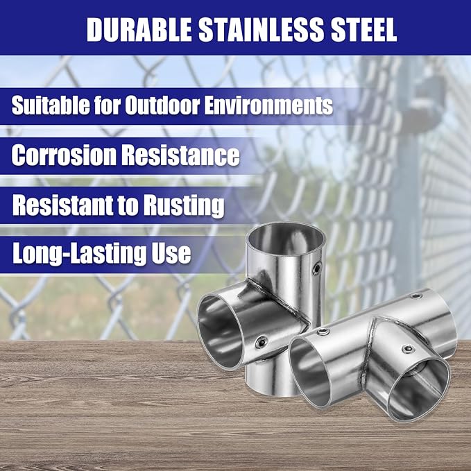 uxcell 6Pcs Tee Structural Pipe Connectors 3 Way End Rails Clamp with Wrench Stainless Steel Corner Pipe Fittings for DIY Shelf Garden Support 1" Fit Pipe Dia, Silvery