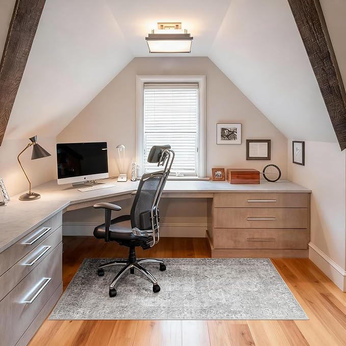 Office Chair Mat for Hardwood Floor, 48"x60" Desk Chair Mat for Home Office, Anti-Slip Under Desk Mat for Rolling Chair,Floor Protector Washable Rugs for Gaming Chairs-Light Grey