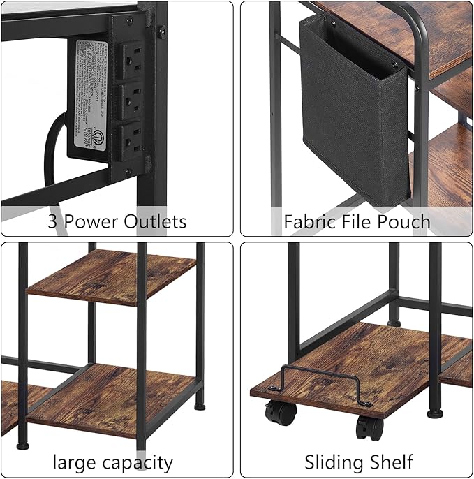 Sedegn Home Printer Stand with Charging Station, 24x18 Inches Stands for Large Printer, Printer Shredder Stand with Storage for Home Office, Table for Fax Machine/PC Tower (Rustic Brown)