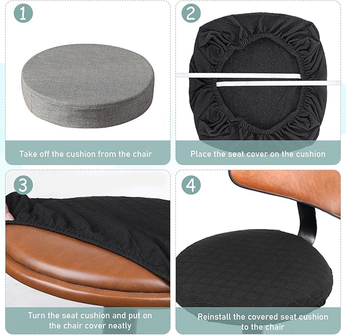 KALIONE Office Chair Cover Desk Chair Seat Cover, Elastic Stretch Chair Slipcovers Dining Room Desk Seat Cover, Removable Chair Seat Cushion Protector Slipcovers Kitchen Chair Protective(Black)