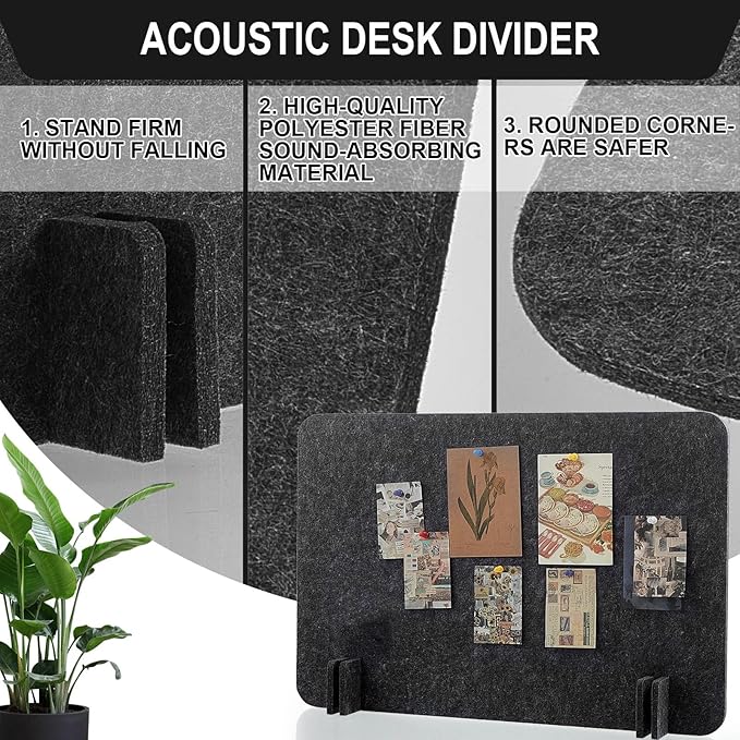 Fabbay 4 Pcs Acoustic Freestanding Desk Divider Desk Partition 16 x 24 Inch Table Freestanding Privacy Panel Visual Distraction and Noise Reducing for Office Classroom (Black Gray)