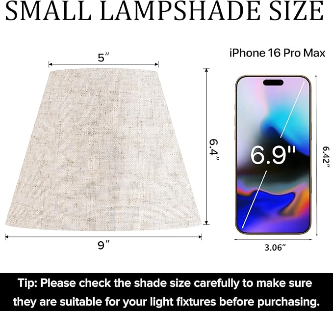 GO&SO 9" Lamp Shades Set of 2 Small Mini,5"×9"×6.4" Spider Lampshades for Table Lamps Oatmeal Beige Lampshade Replacement,Modern Lamp Shade for Nightstand (Clip Lamp Adapter Holder Not Included)